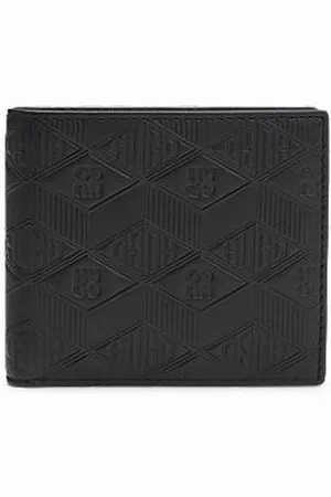 HUGO BOSS Składany portfel ze skóry z geometrycznymi logo