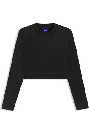HUGO BOSS Bluza o skracanym kroju, wykonana z bawełny frotté, z nadrukowanym logo