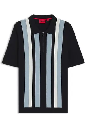 HUGO BOSS Sweter polo z dzianiny z zamkiem pod szyją, z pionowymi paskami