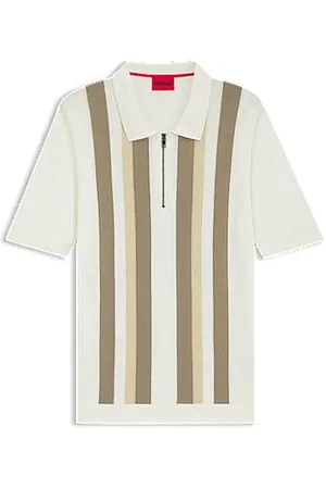 HUGO BOSS Sweter polo z dzianiny z zamkiem pod szyją, z pionowymi paskami