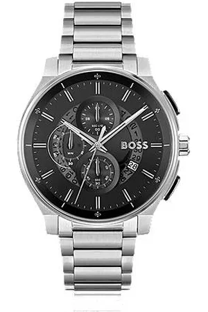 HUGO BOSS Zegarek z chronografem ze stali nierdzewnej z przezroczystą tarczą