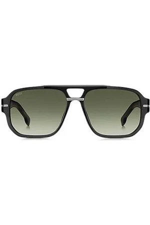 HUGO BOSS Okulary przeciwsłoneczne z szarego acetatu z wzorzystymi akcentami
