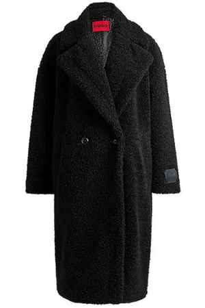 HUGO BOSS Dwurzędowy płaszcz o kroju oversize ze sztucznego futerka