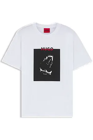 HUGO BOSS Koszulka z bawełnianego dżerseju z nadrukiem z psami rasy doberman