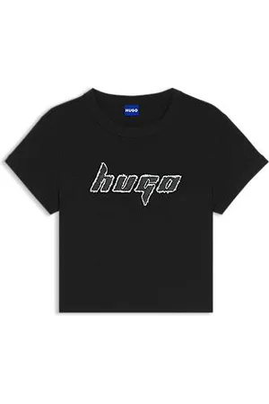 HUGO BOSS Bawełniana koszulka z artystyczną grafiką i kontrastowymi wykończeniami