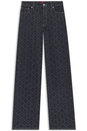HUGO BOSS Jeansy z bardzo szerokimi nogawkami z denimu z laserowym nadrukiem w monogramy