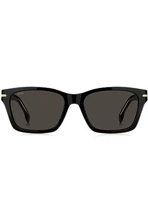 HUGO BOSS Okulary przeciwsłoneczne z czarnego acetatu z zawiasami w złotej tonacji
