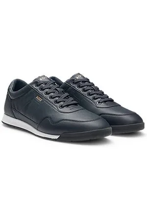 HUGO BOSS Skórzane sneakersy z logo w złotym odcieniu
