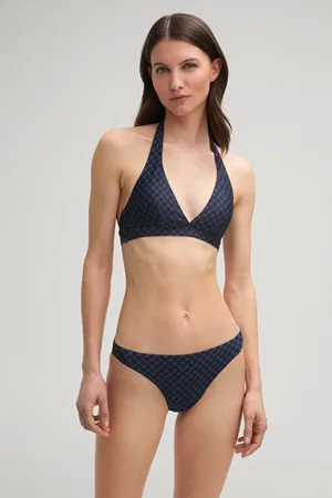 JOOP! Granatowy top od bikini z wiązaniem na karku i chabrowym wzorem