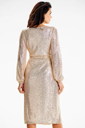 Awama Elegancka kopertowa sukienka z cekinami