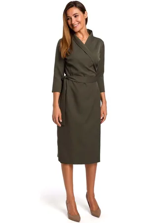 Style Kopertowa sukienka z paskiem midi – khaki