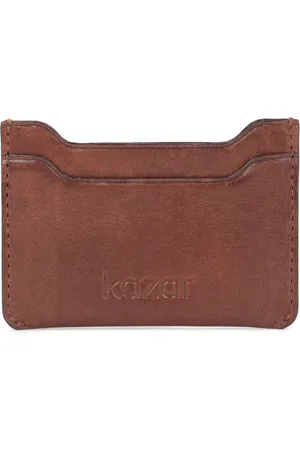 Kazar Eleganckie brązowe etui na karty z licowej skóry