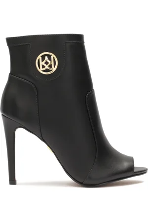 Kazar Czarne skórzane botki peep toe