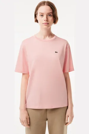 Lacoste Damski T-shirt z bawełny klasy premium z okrągłym dekoltem