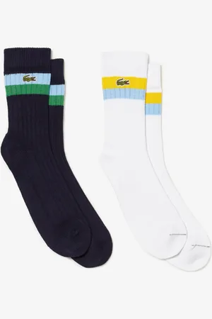 Lacoste Wysokie prążkowane skarpety bawełniane unisex w paski 2-pak