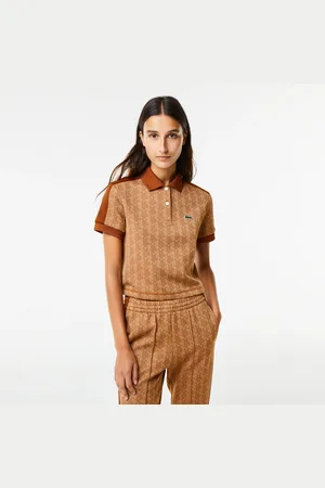 Lacoste Damska koszulka polo z nadrukiem monogramu i kołnierzykiem w kontrastowym kolorze Regular Fit
