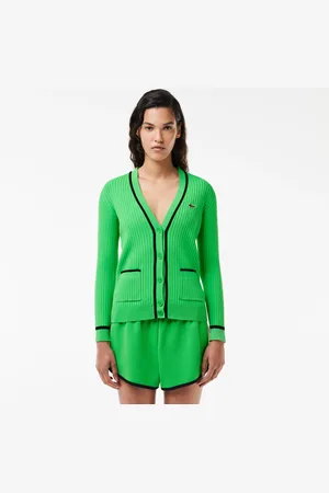 Lacoste Kardigan dekolt w kształcie litery V prążkowana dzianina 3D