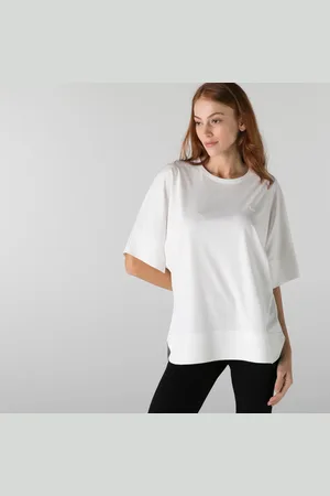 Lacoste Kadın Loose Fit Bisiklet Yaka Beyaz T-Shirt