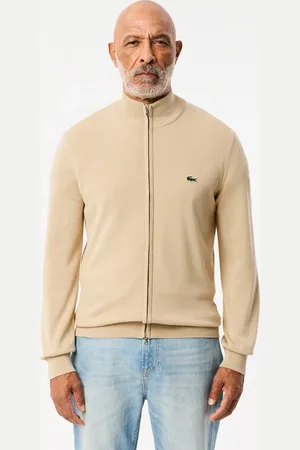 Lacoste Monochromatyczny bawełniany sweter z wysokim kołnierzem i zamkiem błyskawicznym