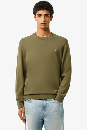 Lacoste Monochromatyczny bawełniany sweter z okrągłym dekoltem
