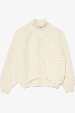 Lacoste Wełniany sweter z dzianiny w prążki zapinany na suwak