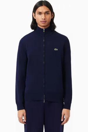 Lacoste Monochromatyczny Bawełniany Sweter Z Wysokim Kołnierzem I Zamkiem Błyskawicznym