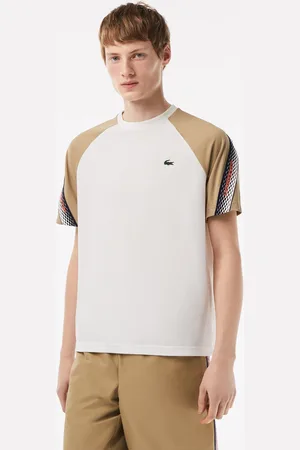 Lacoste SPORT Erkek Regular Fit Bisiklet Yaka Renk Bloklu Beyaz T-Shirt