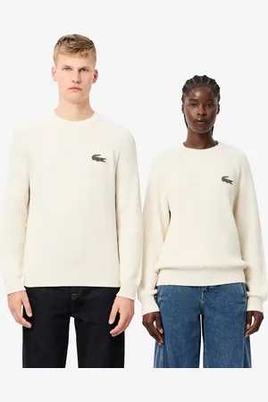 Lacoste Bawełniany sweter z okrągłym dekoltem z perłowym prążkowaniem