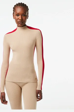 Lacoste Damski sweter bezszwowy z lampasami w kontrastowym kolorze