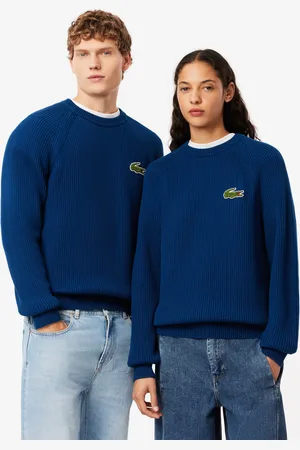Lacoste Bawełniany sweter z okrągłym dekoltem z perłowym prążkowaniem