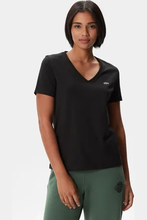 Lacoste Women?s V-neck Loose Fit Cotton T-shirt