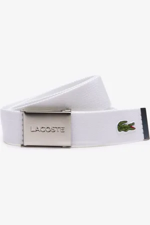 Lacoste Męski pasek z plecionej tkaniny z grawerowaną klamrą „Made in France”