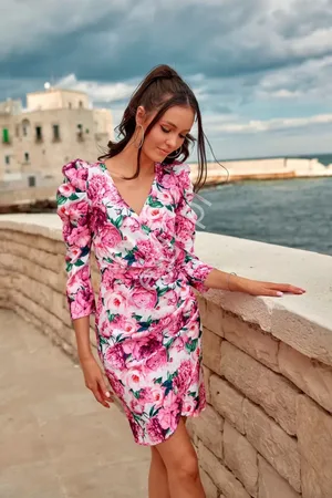 Lejdi Sukienka w kwiaty City Blooms różowe róże 0329