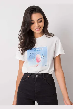 Lejdi T-shirt bawełniany wata cukrowa z cekinami i koralikami biały