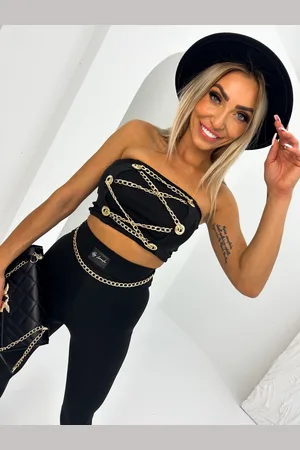Limonka Bluzka top by z łańcuszkami czarna Telly W14