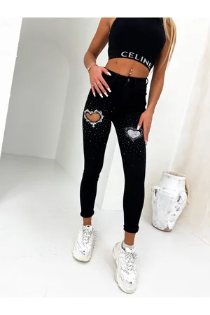 Limonka Spodnie jeansowe z cykoniami czarne 69B