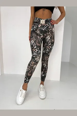 Limonka Spodnie legginsy z paskiem lycra zwierzęcy wzór MIX 36A