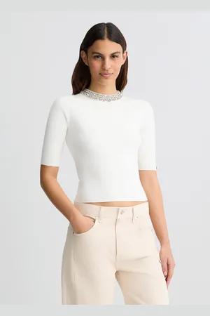 Liu Jo Liu Jo White Crop Top With Bejewelled Embellishment