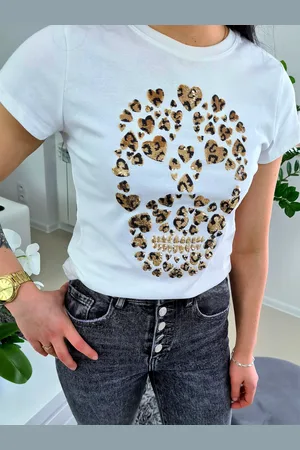 Madeline Fashion T-shirt Czaszka Serca Biało Złoty