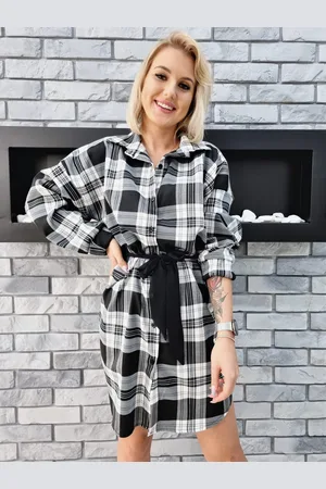Madeline Fashion Sukienka w Kratę Tunika Wiązana Biała