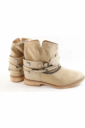 Madeline Fashion Botki Kowbojki Na Płaskim Obcasie Z Łańcuszkiem Beżowe