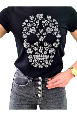 Madeline Fashion T-shirt Czaszka Serca Czarno Srebrna
