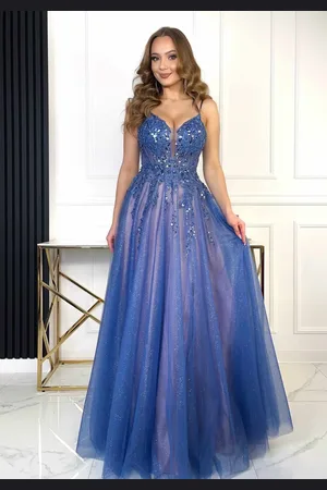 Madeline Fashion Sukienka Tiulowa Na Ramiączkach Hortensja Jeansowo-Różowa