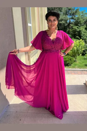 Madeline Fashion Sukienka Arczi Wieczorowa z Rękawkiem Purpurowa
