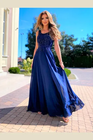 Madeline Fashion Sukienka Diva Długa Granatowa