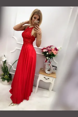 Madeline Fashion Sukienka Mercedes Długa Czerwona
