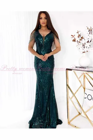 Madeline Fashion Sukienka Dopasowana Maxi Cekinowa Bellagio Bis Butelkowa Zieleń