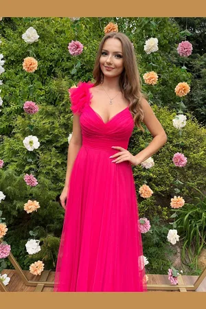 Madeline Fashion Sukienka Maxi Tiulowa Lucky Fuksja Brokat