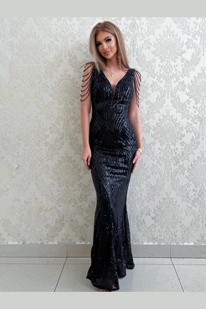Madeline Fashion Sukienka Dopasowana Maxi Cekinowa Bellagio Bis Czarna