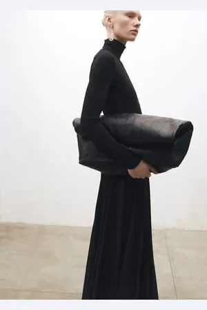 MANGO Torba shopper skórzana z patchworkiem